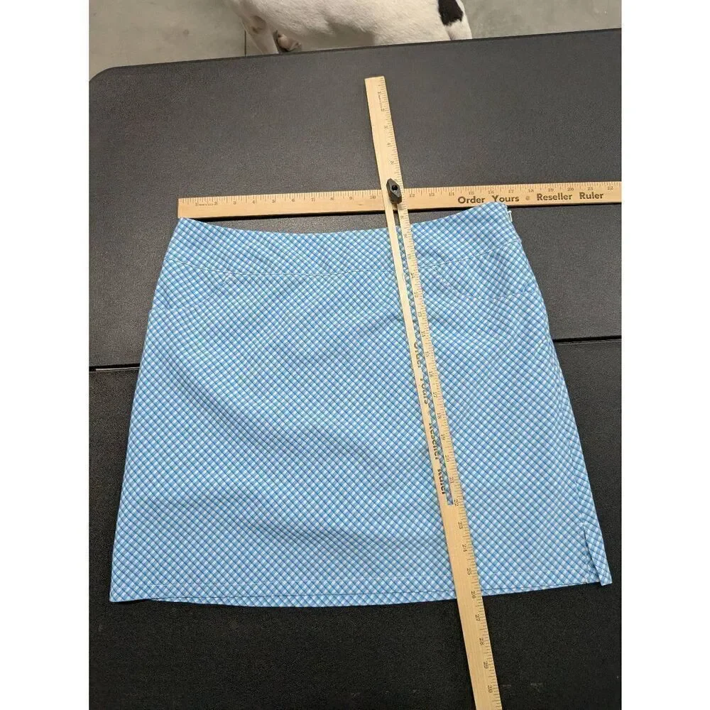 Adidas Athletic Golf Skort Skirt, Plaid Print, Blue White Women's Size 8